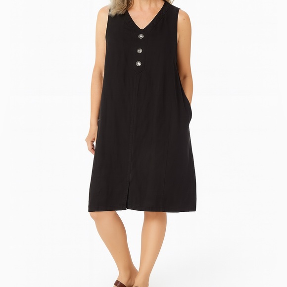 Alessia Pacini Sleeveless Black Linen Dress with V-Neck & Front Slit Size 3X - Picture 1 of 8